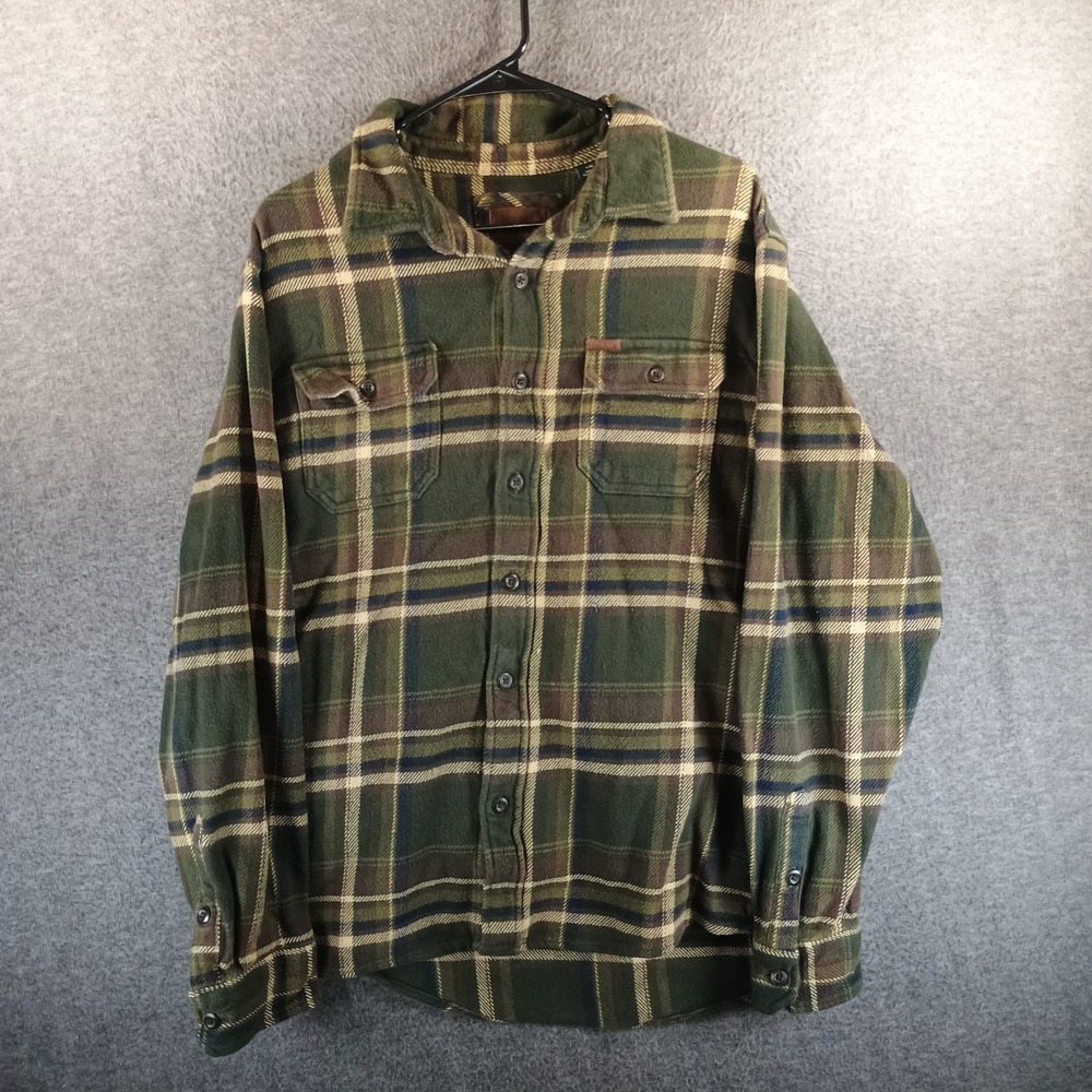 Orvis‎ Chamois Shirt Mens L Plaid Green Shacket Pockets Outdoors Fishing Heavy